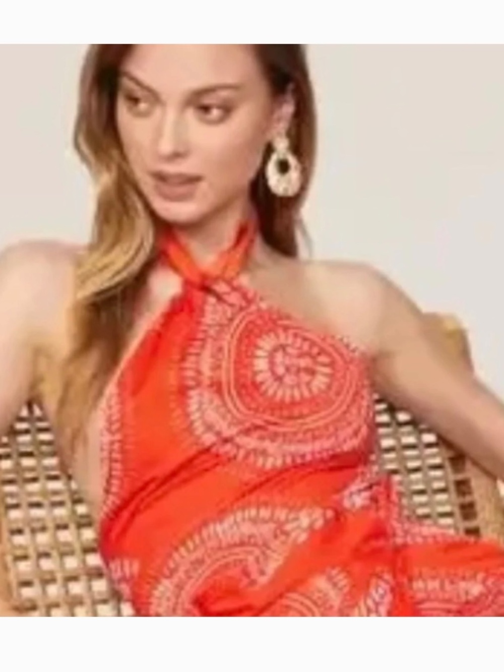 Andres Otalora Selva Midi Dress 6 Orange Halter Wrap Sarong Resort Vacation - Picture 6 of 10